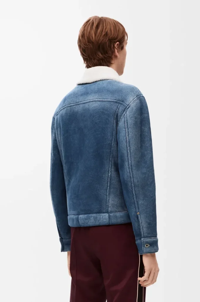 Shearling ceket Beyaz/İndigo Mavisi