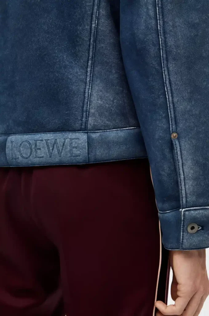 Shearling ceket Beyaz/İndigo Mavisi