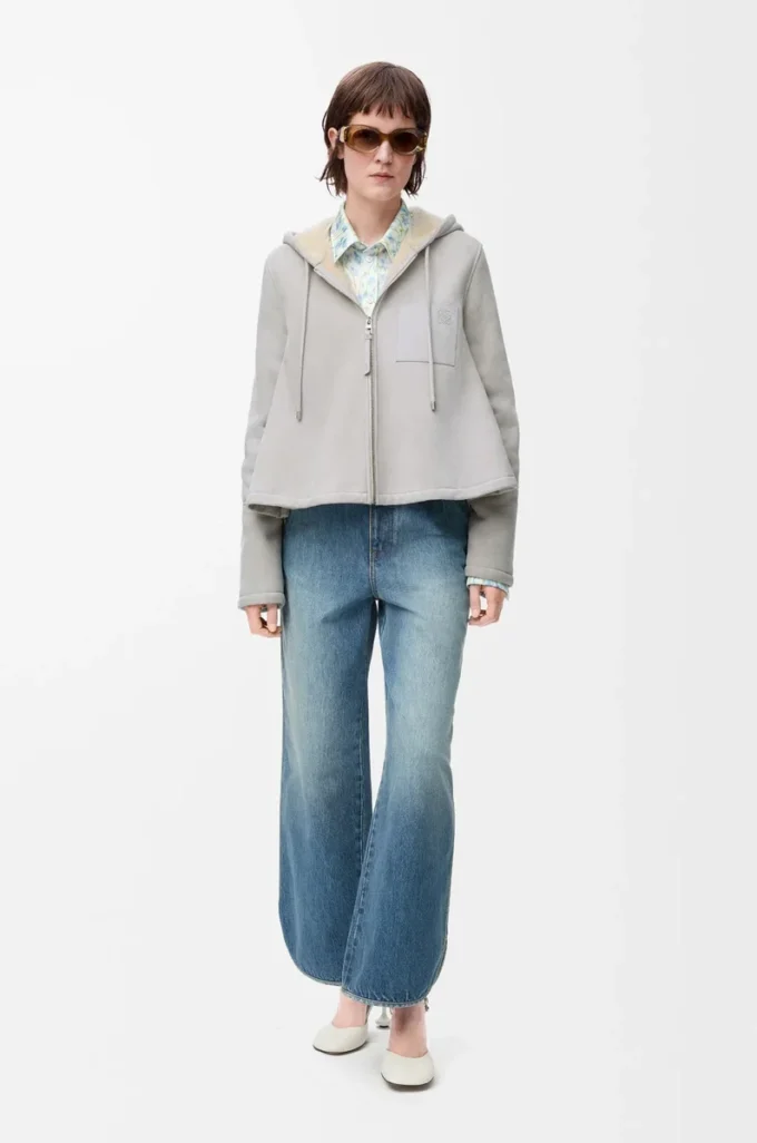 Shearling kapüşonlu ceket Açık Gri Melanj
