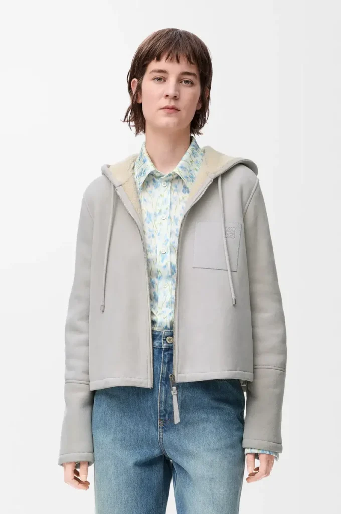 Shearling kapüşonlu ceket Açık Gri Melanj