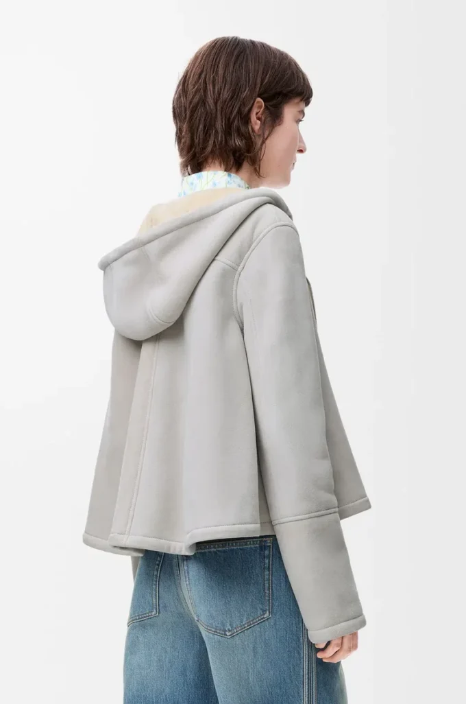 Shearling kapüşonlu ceket Açık Gri Melanj
