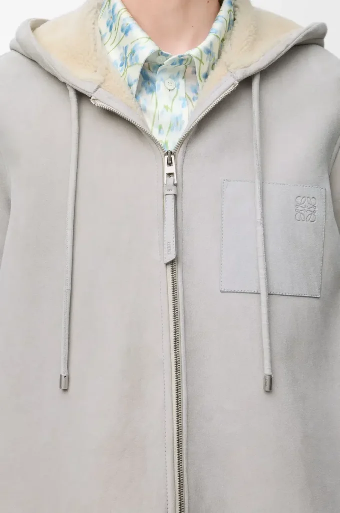 Shearling kapüşonlu ceket Açık Gri Melanj
