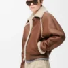 Shearling kumaştan bomber ceket Kahverengi