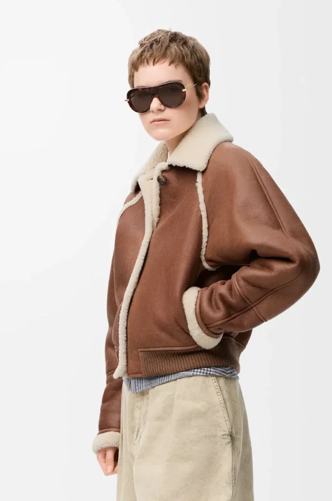Shearling kumaştan bomber ceket Kahverengi