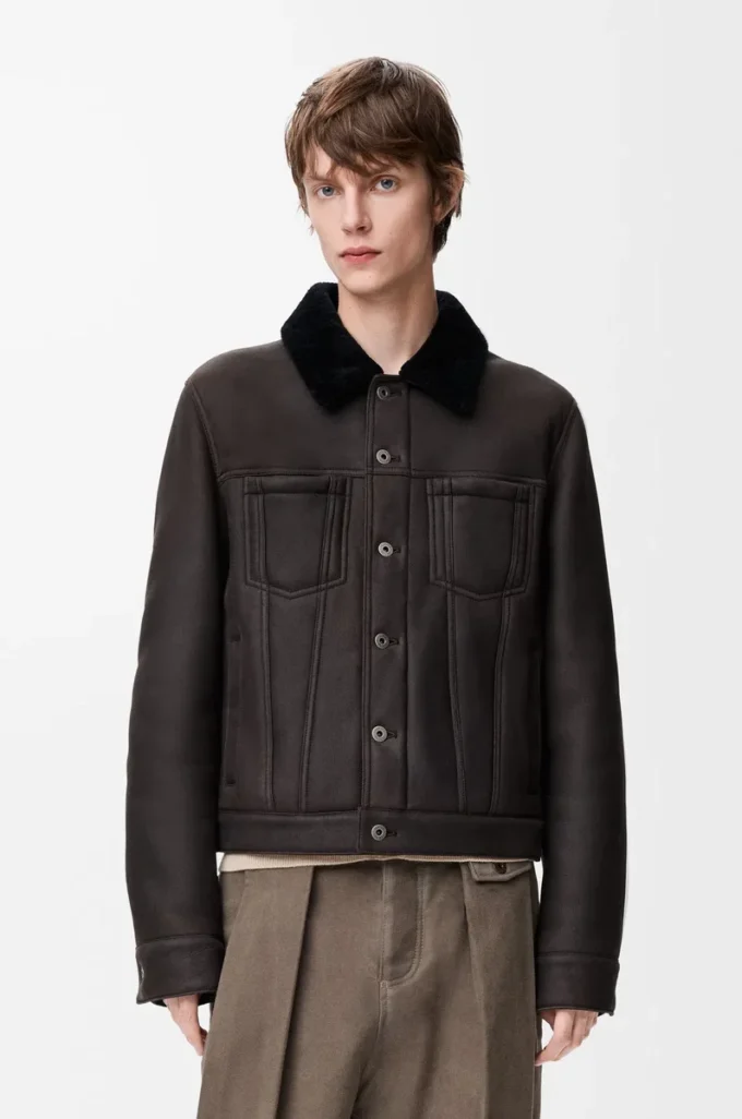 Shearling kumaştan kamyoncu ceketi Kahverengi/Lacivert