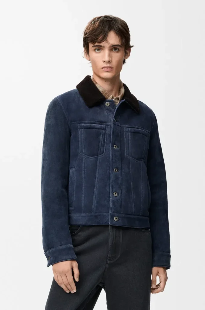 Shearling kumaştan kamyoncu ceketi Lacivert/Kahverengi