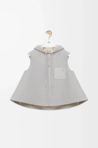 Shearling Light Grey Melange kapüşonlu yelek