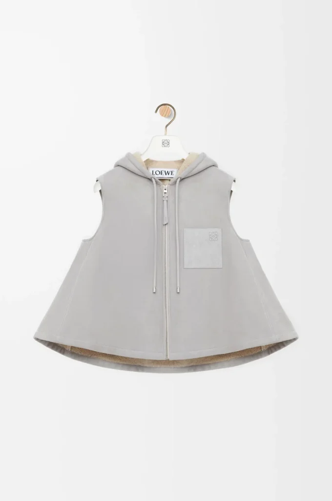 Shearling Light Grey Melange kapüşonlu yelek