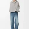 Shearling Light Grey Melange kapüşonlu yelek