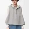 Shearling Light Grey Melange kapüşonlu yelek