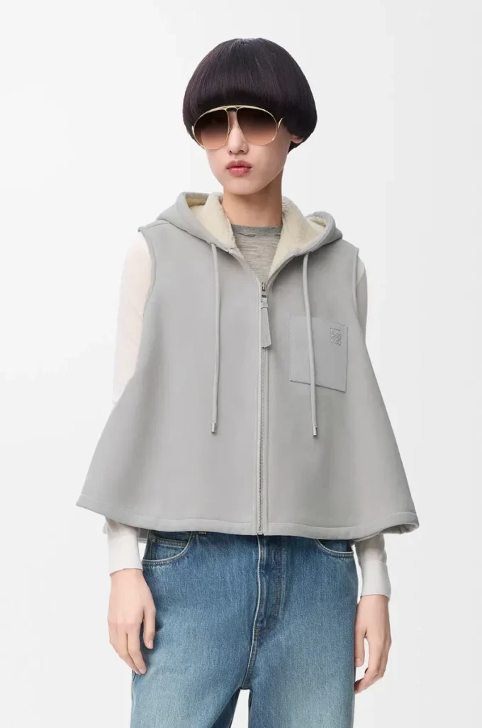 Shearling Light Grey Melange kapüşonlu yelek
