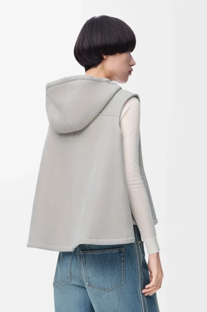 Shearling Light Grey Melange kapüşonlu yelek