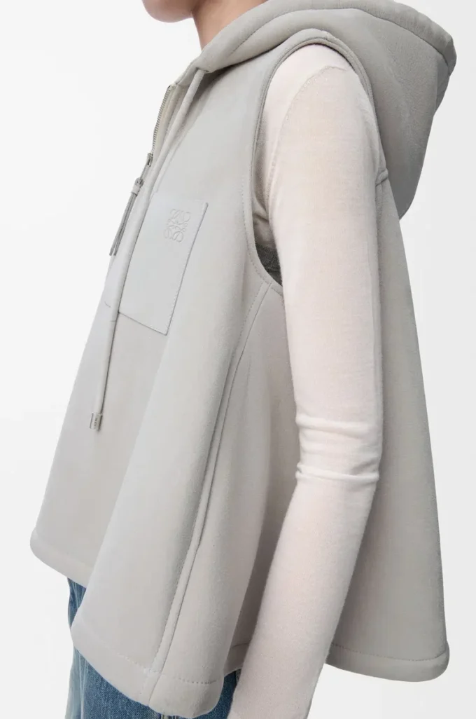 Shearling Light Grey Melange kapüşonlu yelek