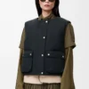 Shearling ve pamuk karışımı şişme yelek Siyah