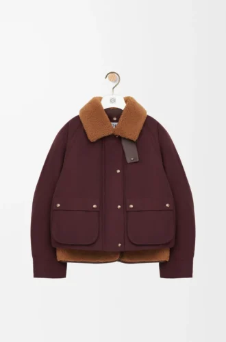 Shearling ve pamuk karışımı puffer ceket, bordo