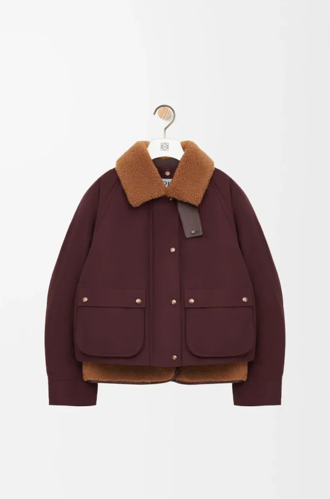 Shearling ve pamuk karışımı puffer ceket, bordo
