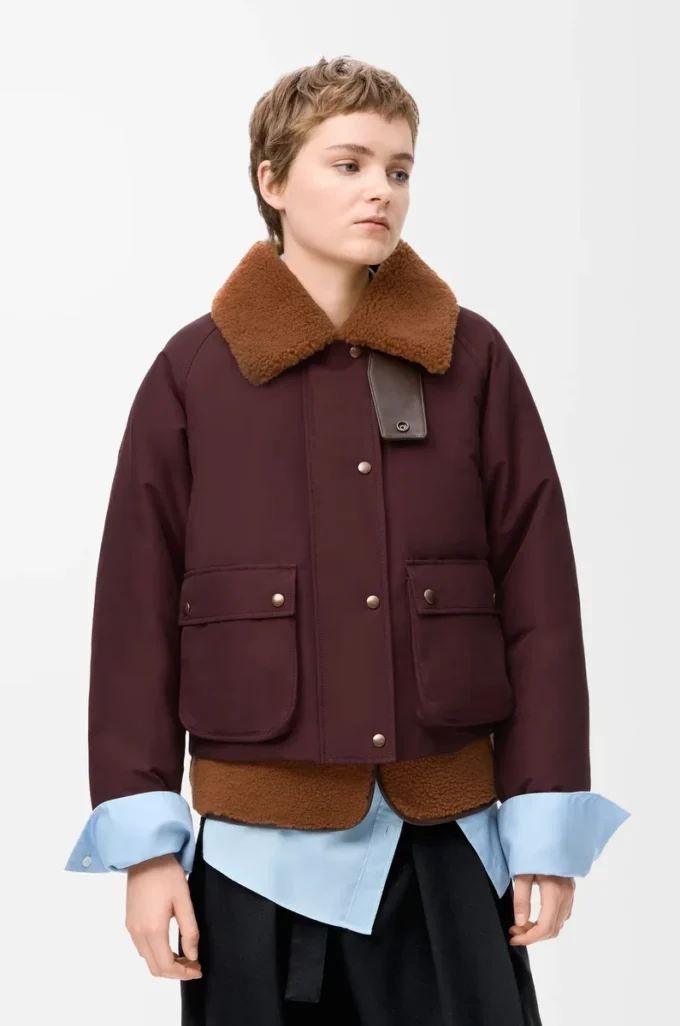 Shearling ve pamuk karışımı puffer ceket, bordo