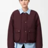 Shearling ve pamuk karışımı puffer ceket, bordo