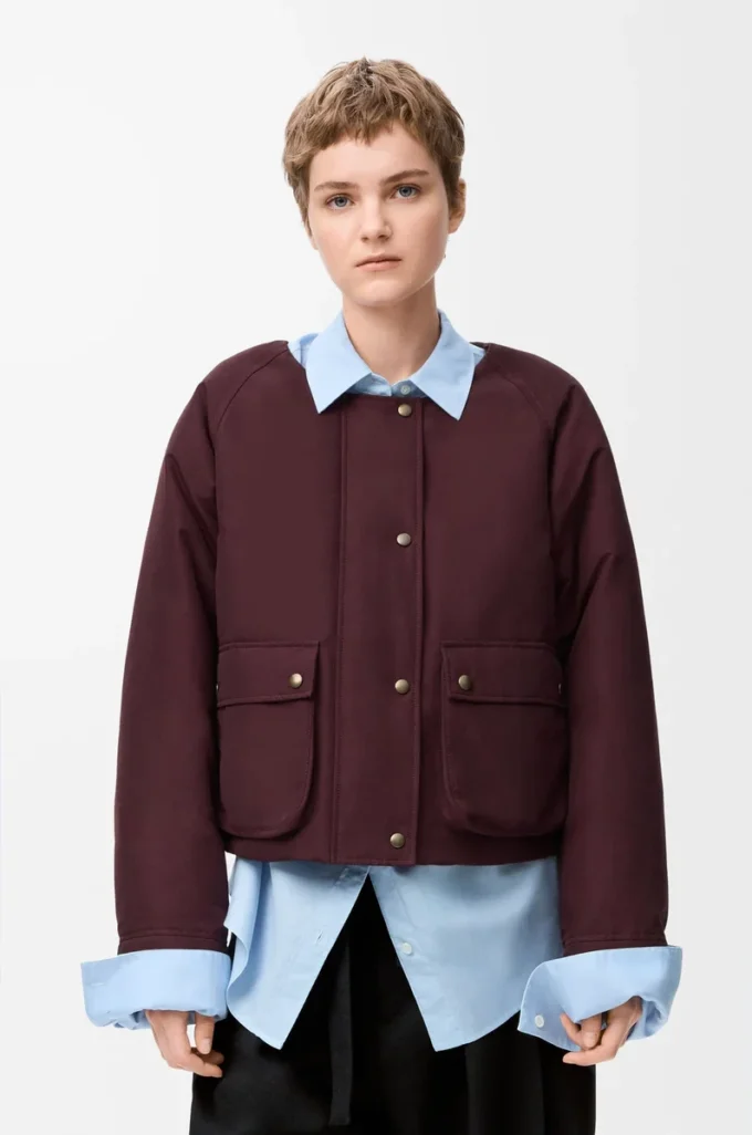 Shearling ve pamuk karışımı puffer ceket, bordo