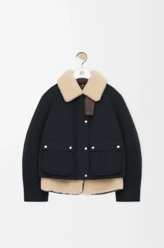 Shearling ve pamuk karışımı puffer ceket Siyah