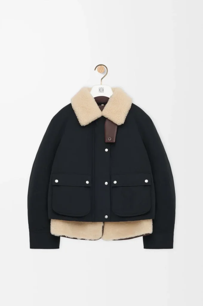 Shearling ve pamuk karışımı puffer ceket Siyah