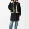 Shearling ve pamuk karışımı puffer ceket Siyah