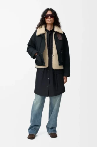 Shearling ve pamuk karışımı puffer ceket Siyah