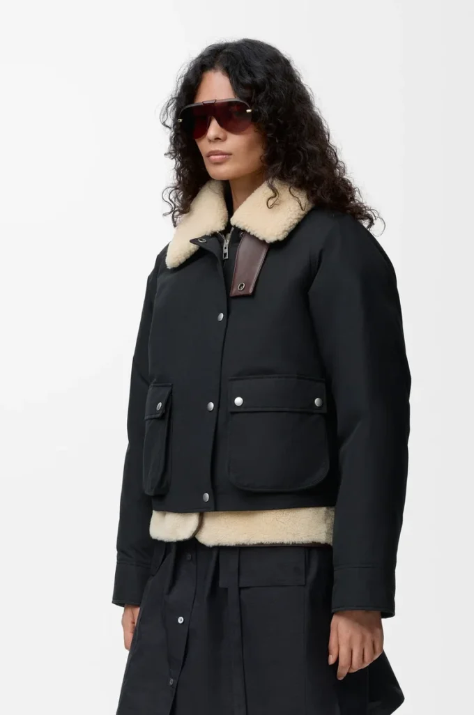 Shearling ve pamuk karışımı puffer ceket Siyah