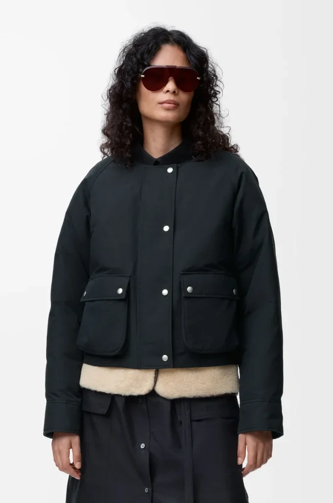 Shearling ve pamuk karışımı puffer ceket Siyah