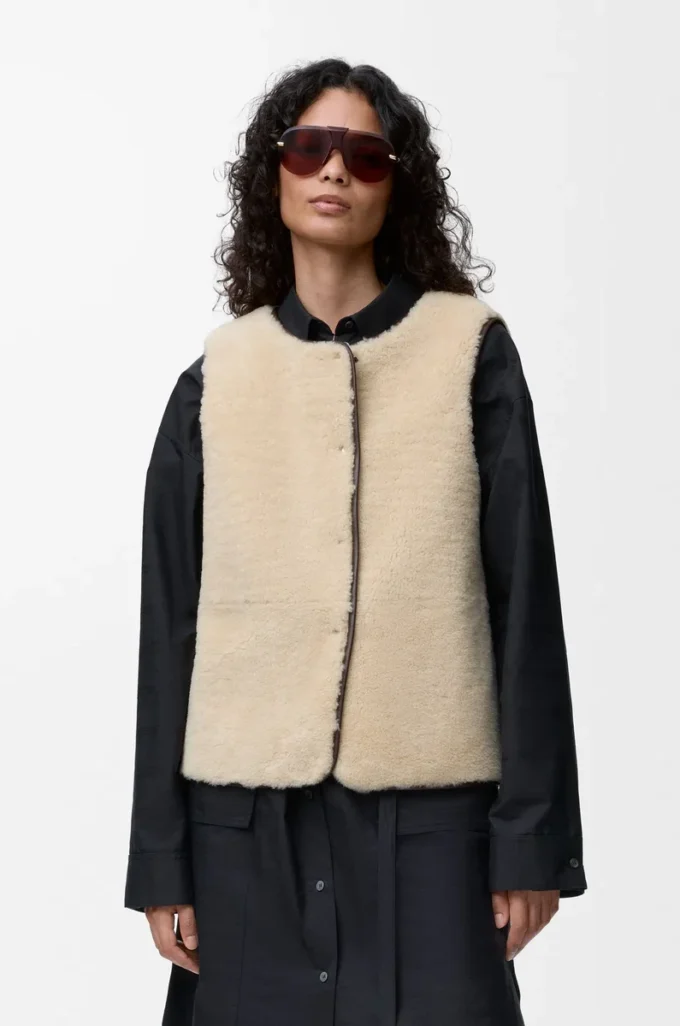 Shearling ve pamuk karışımı puffer ceket Siyah