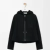 Siyah shearling kapüşonlu ceket