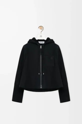 Siyah shearling kapüşonlu ceket