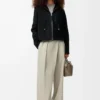 Siyah shearling kapüşonlu ceket