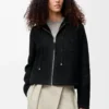 Siyah shearling kapüşonlu ceket