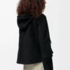 Siyah shearling kapüşonlu ceket