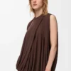 Viskon kahverengi drape üst
