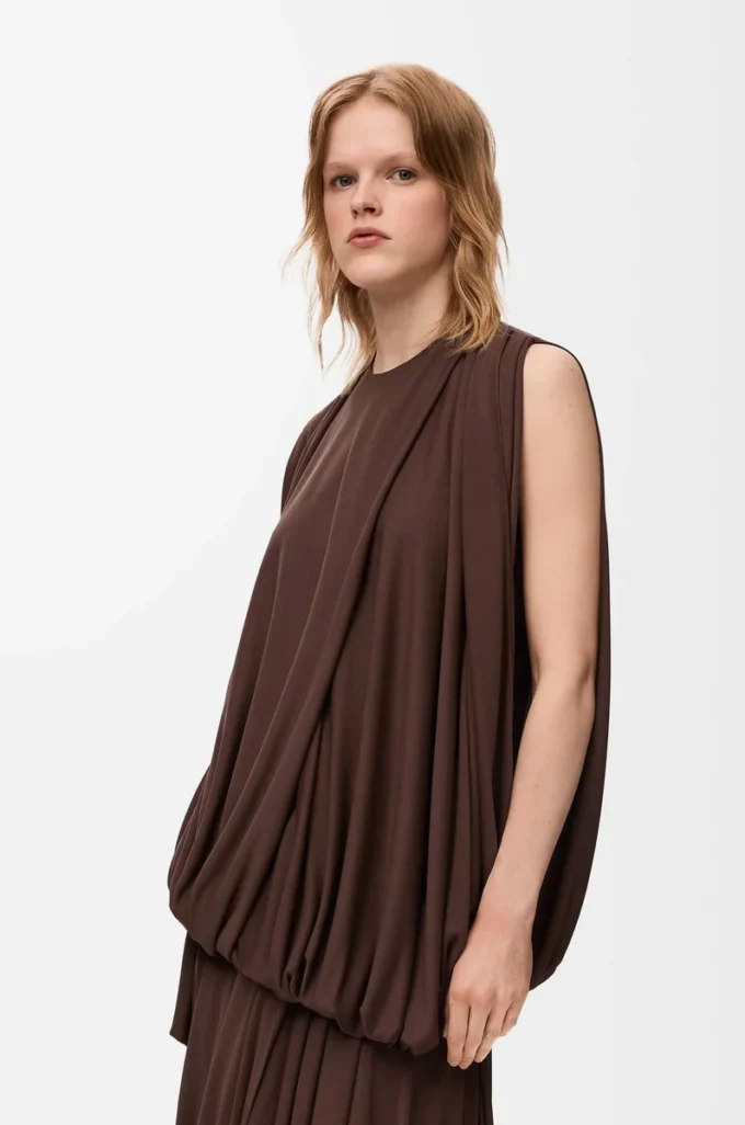 Viskon kahverengi drape üst