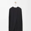 Viskon siyah drape elbise