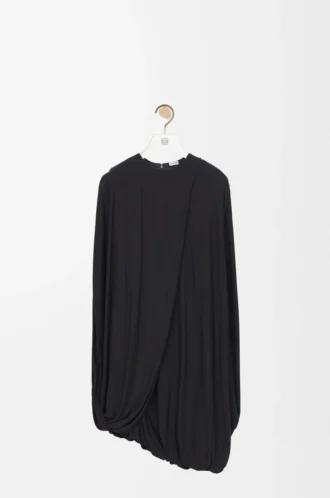 Viskon siyah drape elbise