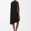 Viskon siyah drape elbise