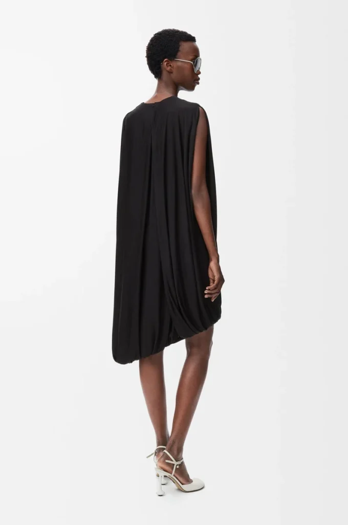 Viskon siyah drape elbise
