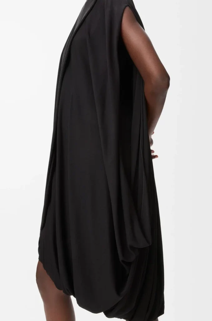 Viskon siyah drape elbise