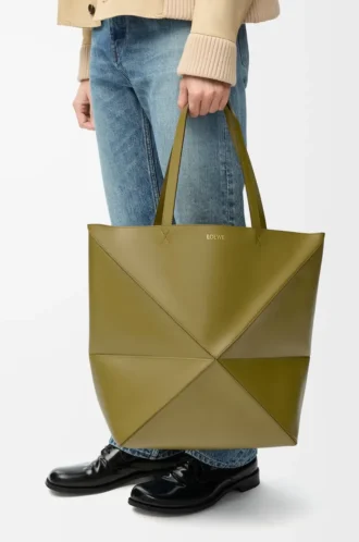 XL Puzzle Fold çanta, parlak dana derisi, Zeytin rengi