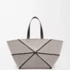 XXL Puzzle Fold tote, kanvas jakarlı ve dana derisi Doğal/Siyah