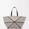 XXL Puzzle Fold tote, kanvas jakarlı ve dana derisi Doğal/Siyah