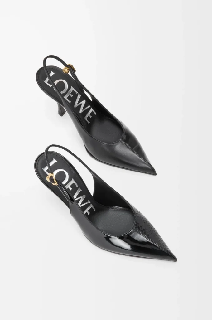 Yeni Comic slingback topuklu ayakkabı, karışık deri, Siyah