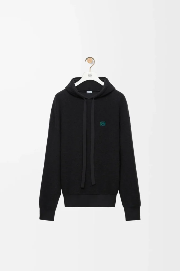 Yün kapüşonlu sweatshirt Siyah