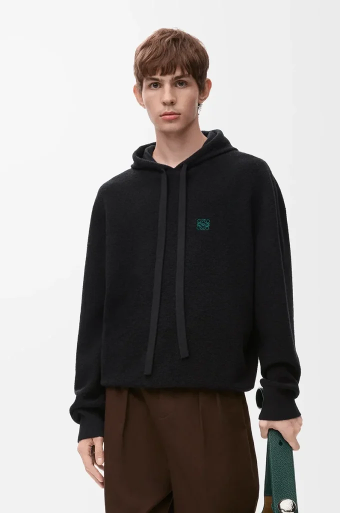 Yün kapüşonlu sweatshirt Siyah