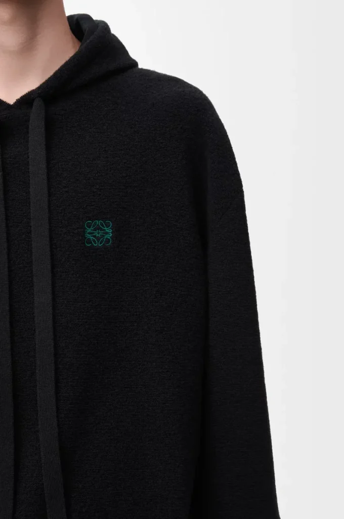 Yün kapüşonlu sweatshirt Siyah