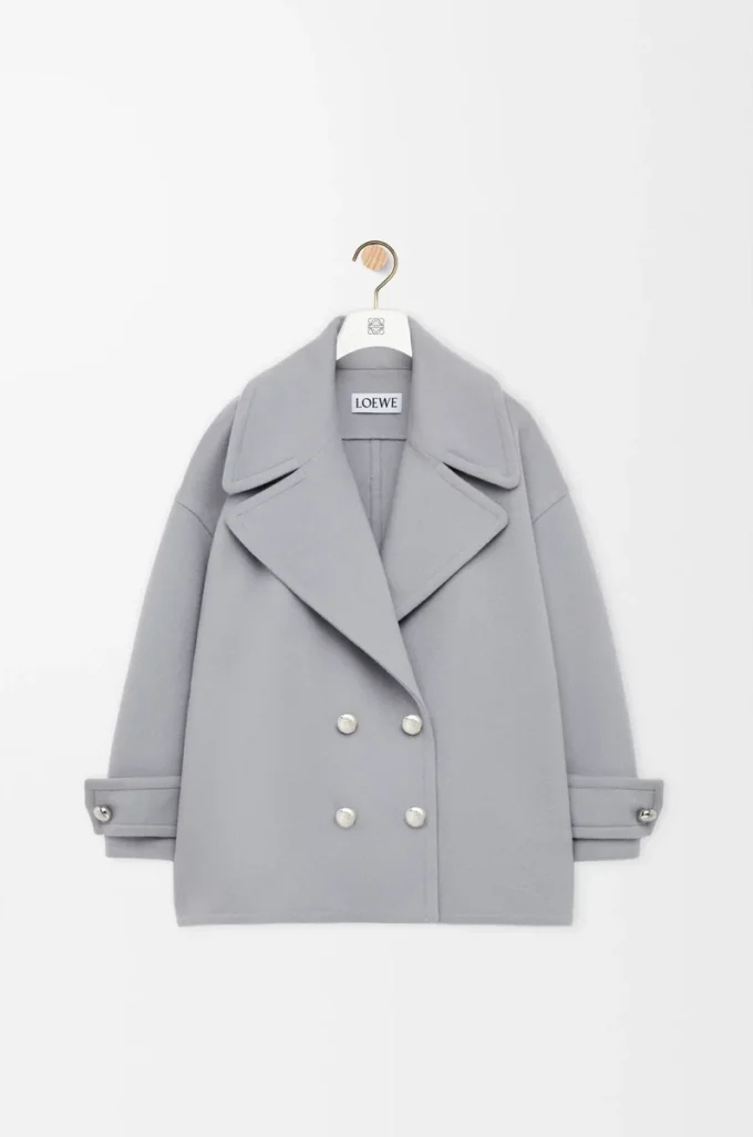 Yün Pebble peacoat Gri